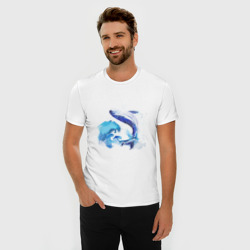 Мужская футболка хлопок Slim Акварельный кит - фото 2