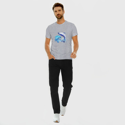 Мужская футболка хлопок Slim Акварельный кит, цвет меланж - фото 5
