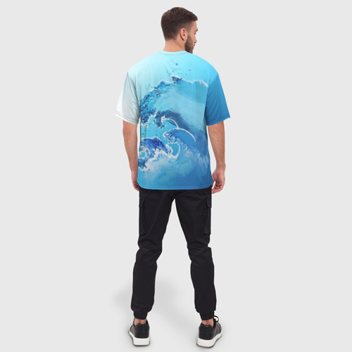Мужская футболка oversize 3D Волна с фоном, цвет 3D печать - фото 4