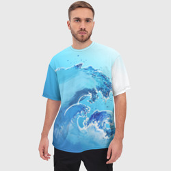 Мужская футболка oversize 3D Волна с фоном - фото 2