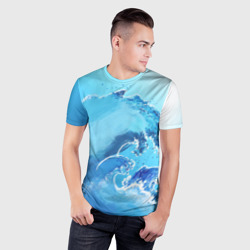 Мужская футболка 3D Slim Волна с фоном - фото 2