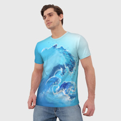 Мужская футболка 3D Волна с фоном - фото 2