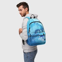 Рюкзак с принтом Волна с фоном для любого человека, вид спереди №2. Цвет основы: белый