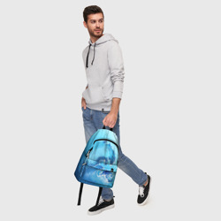 Рюкзак с принтом Волна с фоном для любого человека, вид спереди №5. Цвет основы: белый
