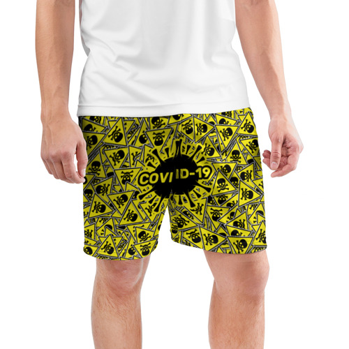 Мужские шорты спортивные Осторожно COVID-19, цвет 3D печать - фото 3