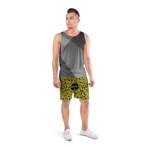 Мужские шорты спортивные Осторожно COVID-19, цвет 3D печать - фото 4
