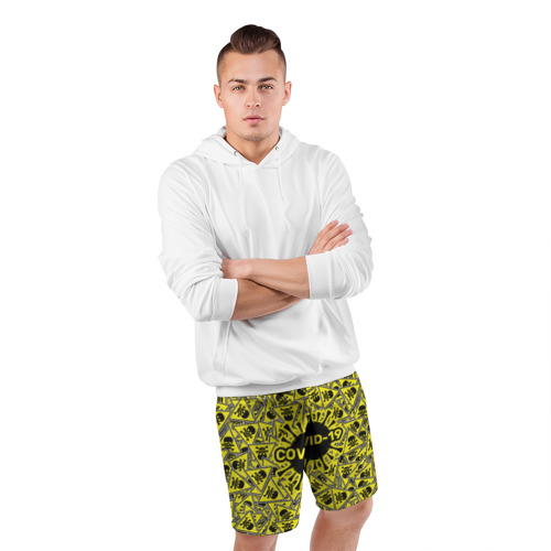 Мужские шорты спортивные Осторожно COVID-19, цвет 3D печать - фото 5