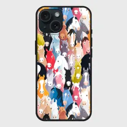 Чехол силиконовый для Apple iPhone 15 матовый Цветные лошади