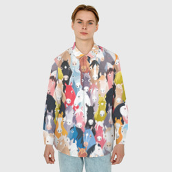 Мужская рубашка oversize 3D Цветные лошади - фото 2