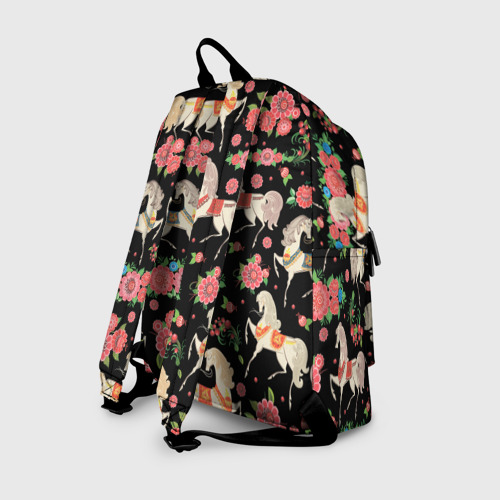 Рюкзак 3D с принтом Лошади и цветы, вид сзади #1