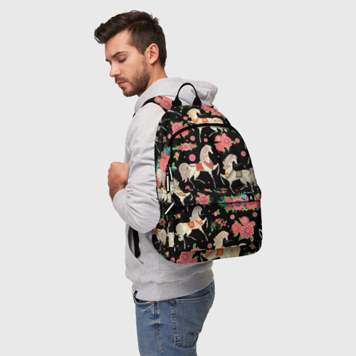 Рюкзак 3D с принтом Лошади и цветы, фото на моделе #1