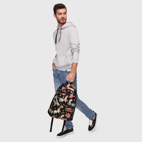 Рюкзак 3D с принтом Лошади и цветы, фото #5