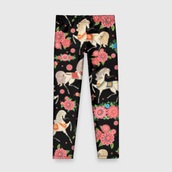 Детские леггинсы 3D Лошади и цветы
