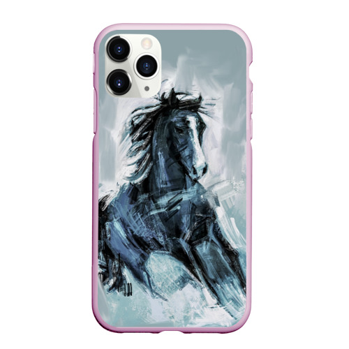 Чехол для iPhone 11 Pro матовый Нарисованный конь, цвет розовый