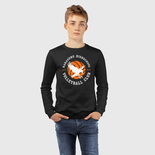 Детский свитшот хлопок Karasuno highschool volleyball club logotype, цвет черный - фото 7