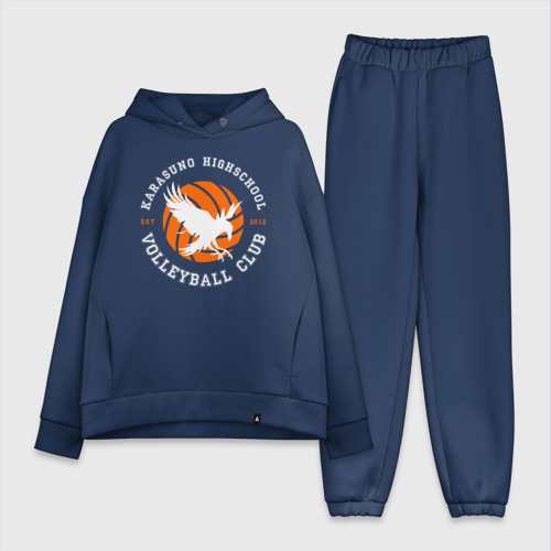 Женский костюм хлопок Oversize Karasuno highschool volleyball club logotype, цвет темно-синий