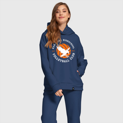 Женский костюм хлопок Oversize Karasuno highschool volleyball club logotype, цвет темно-синий - фото 2