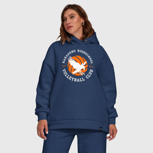 Женский костюм хлопок Oversize Karasuno highschool volleyball club logotype, цвет темно-синий - фото 5