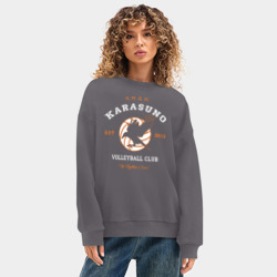 Женский свитшот oversize без начеса хлопок Karasuno volleyball club logotype - фото 2