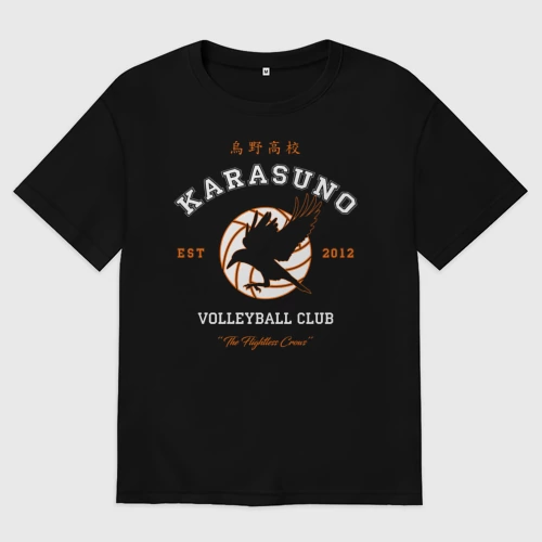 Женская футболка хлопок Oversize с принтом Karasuno volleyball club logotype, вид спереди #2