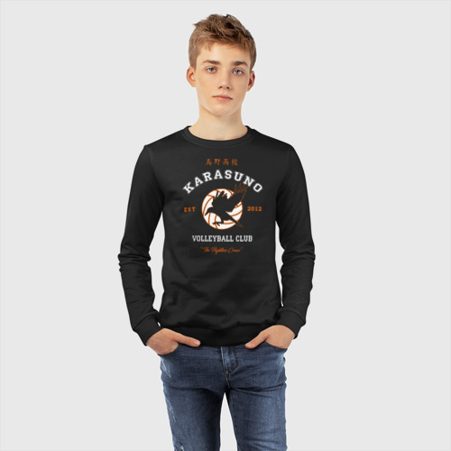 Детский свитшот хлопок Karasuno volleyball club logotype, цвет черный - фото 7