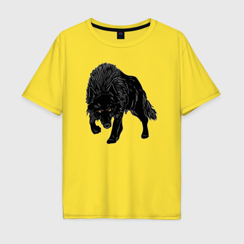 Мужская футболка хлопок Oversize Черный Волк, цвет желтый