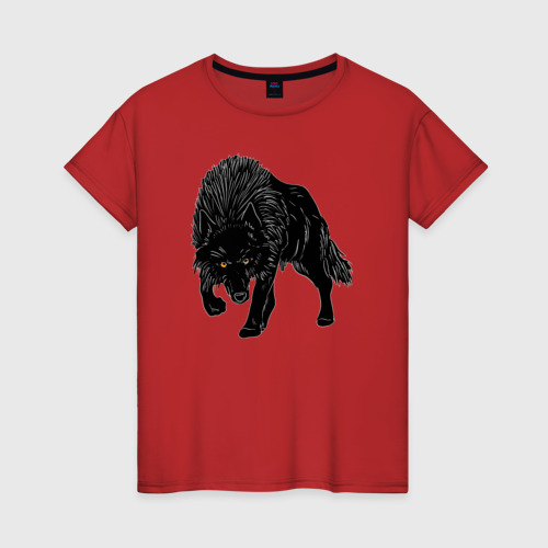 Женская футболка хлопок Черный Волк, цвет красный