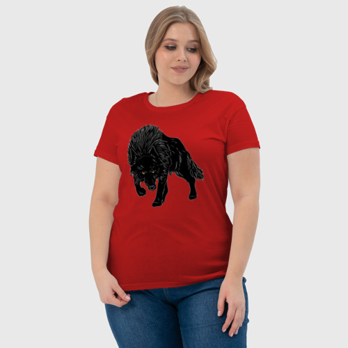 Женская футболка хлопок Черный Волк, цвет красный - фото 6