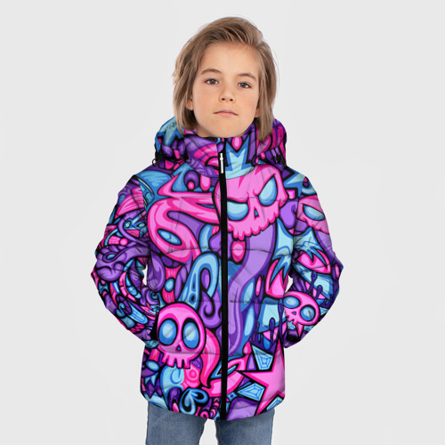 Зимняя куртка для мальчиков 3D Граффити монстры, цвет красный - фото 3
