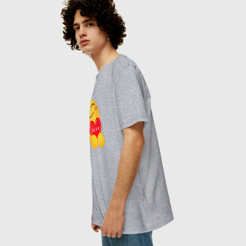 Мужская футболка хлопок Oversize Смайлик с сердечком, цвет меланж - фото 5