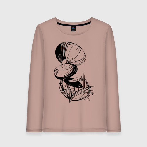 Женский лонгслив хлопок Три гриба, цвет пыльно-розовый