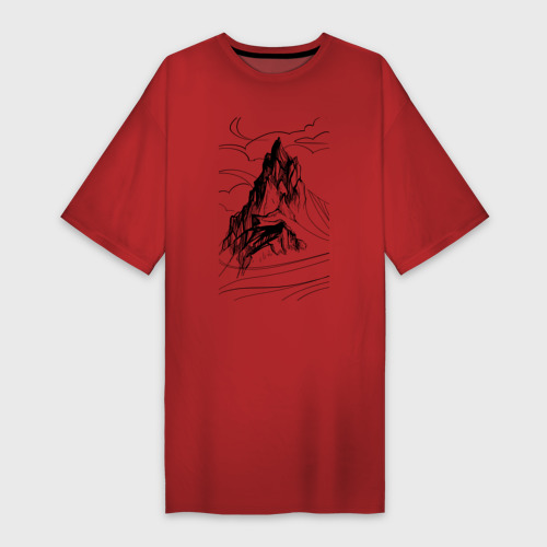 Платье-футболка хлопок Одинокая гора, цвет красный