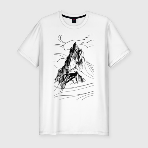 Мужская футболка приталенная из хлопка с принтом Одинокая гора, вид спереди №1