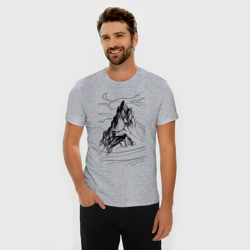 Мужская футболка хлопок Slim Одинокая гора, цвет меланж - фото 3