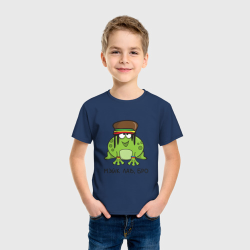 Детская футболка хлопок Мэйк лав, бро - Растаман, цвет темно-синий - фото 3