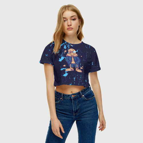 Женская футболка Crop-top 3D Sans арт, цвет 3D печать - фото 3