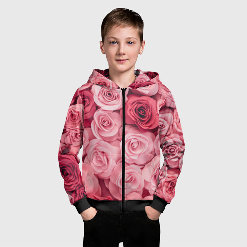 Детская толстовка 3D на молнии с принтом Розовые Розы, фото на моделе #1
