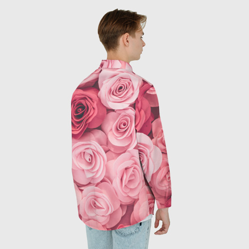 Мужская рубашка oversize 3D с принтом Розовые Розы, вид сзади #2