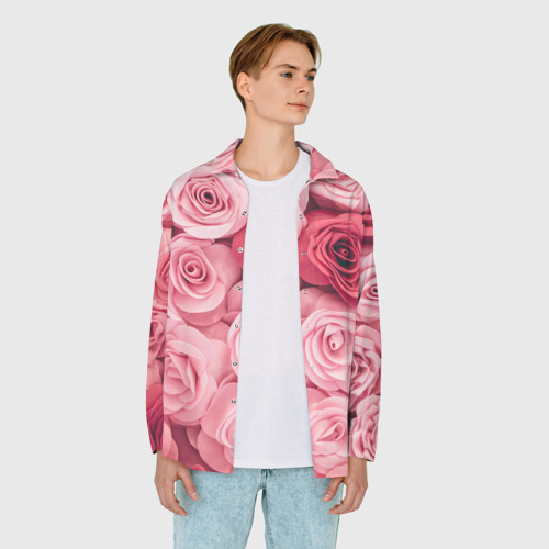 Мужская рубашка oversize 3D с принтом Розовые Розы, вид сбоку #3