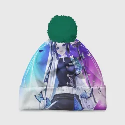 Шапка 3D c помпоном Шинобу Кочо Kimetsu no Yaiba neon butterfly