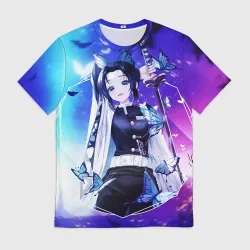 Мужская футболка 3D Шинобу Кочо Kimetsu no Yaiba neon butterfly