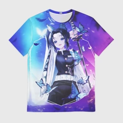 Мужская футболка 3D Шинобу Кочо Kimetsu no Yaiba neon butterfly