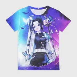 Женская футболка 3D Шинобу Кочо Kimetsu no Yaiba neon butterfly