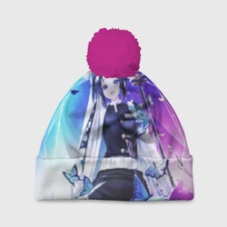 Шапка 3D c помпоном Шинобу Кочо Kimetsu no Yaiba neon butterfly
