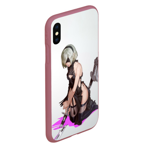 Чехол для iPhone XS Max матовый Nier Automata 2B, цвет малиновый - фото 3