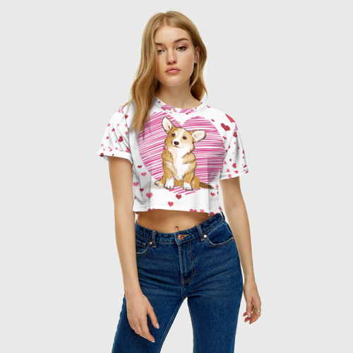 Женская футболка Crop-top 3D Корги, цвет 3D печать - фото 4