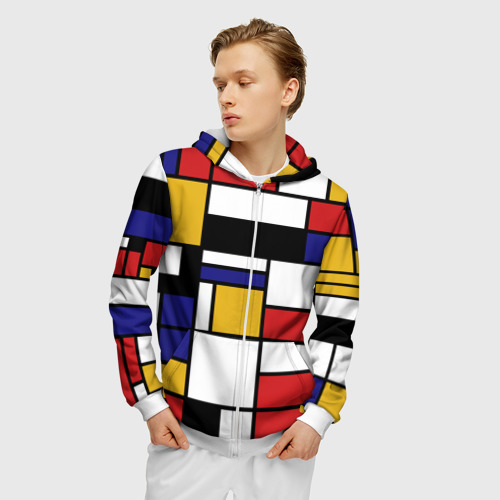 Мужская толстовка 3D на молнии Color blocking, цвет белый - фото 3