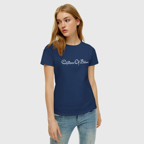 Женская футболка хлопок Children of Bodom Logo Дети озера Бодом, цвет темно-синий - фото 3