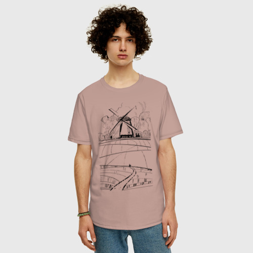 Мужская футболка хлопок Oversize Мельница, цвет пыльно-розовый - фото 3