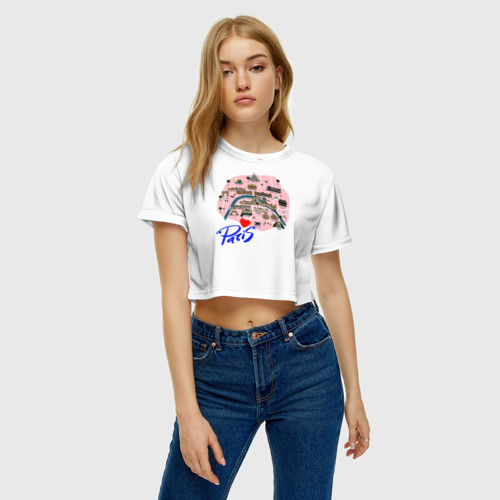 Женская футболка Crop-top 3D Париж, цвет 3D печать - фото 3